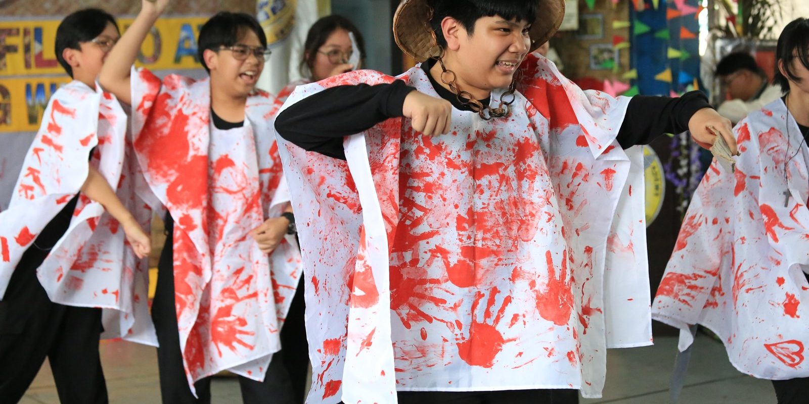 Students celebrating Buwan ng Wika in traditional Filipino attire